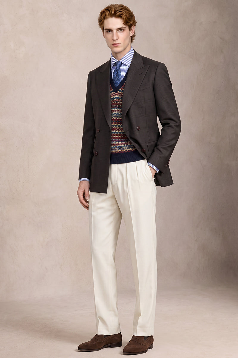 Brown 50% Plaid Merino Wool Suit