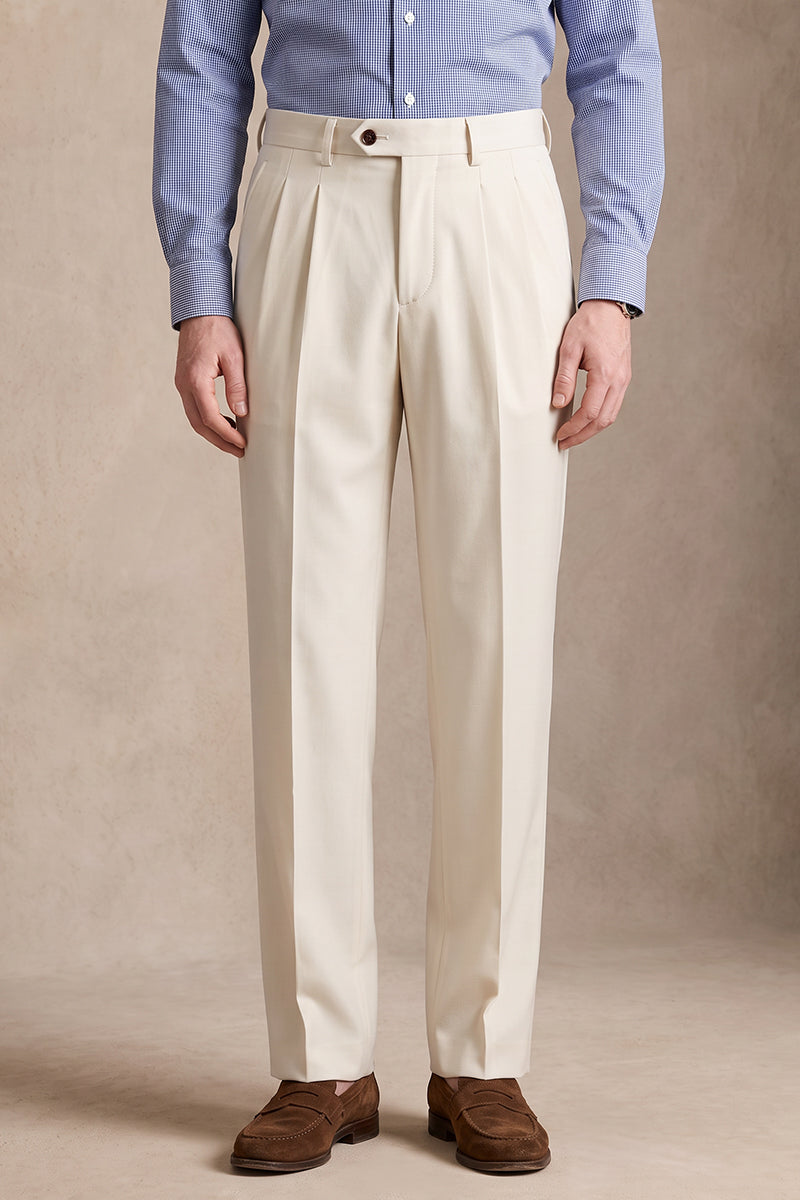 White 50% Merino Wool Suit Trousers