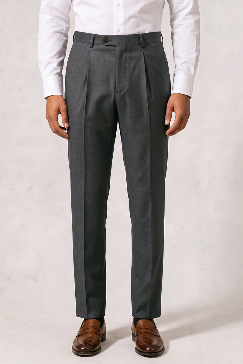 Gray 50% Merino Wool Suit Trousers