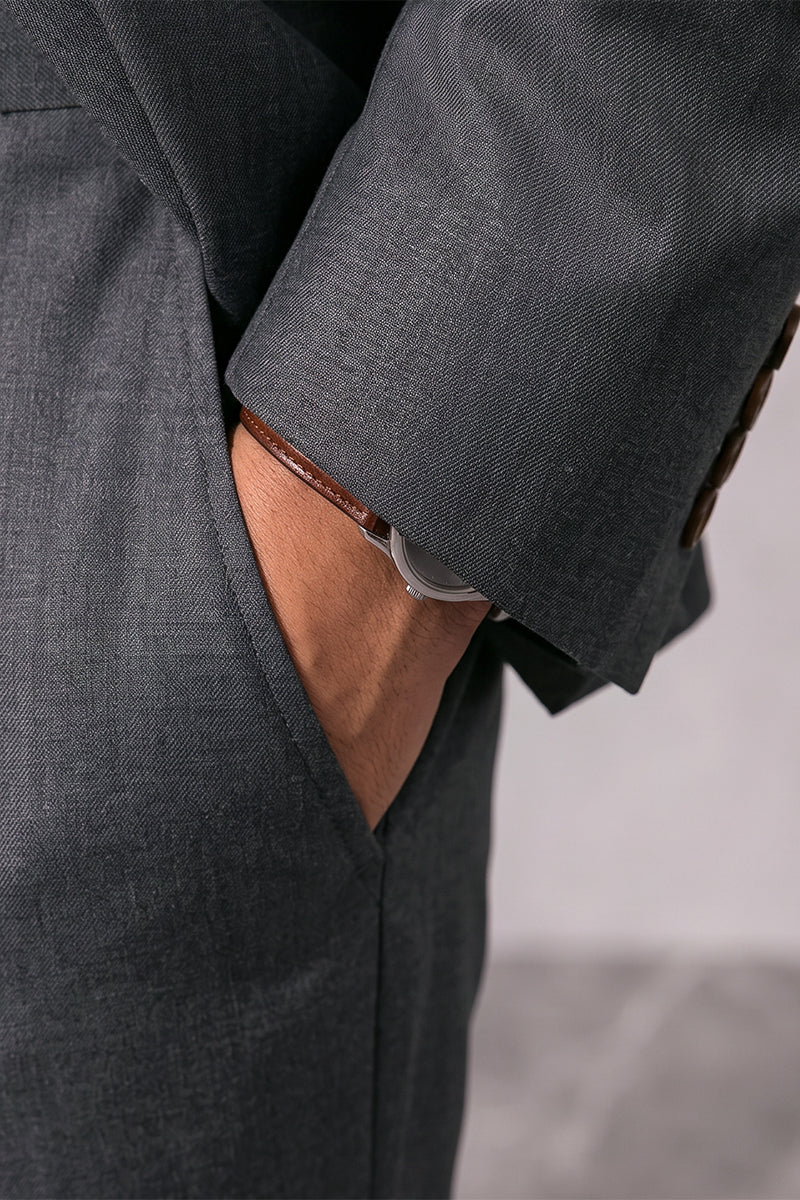 Gray 50% Merino Wool Suit Trousers