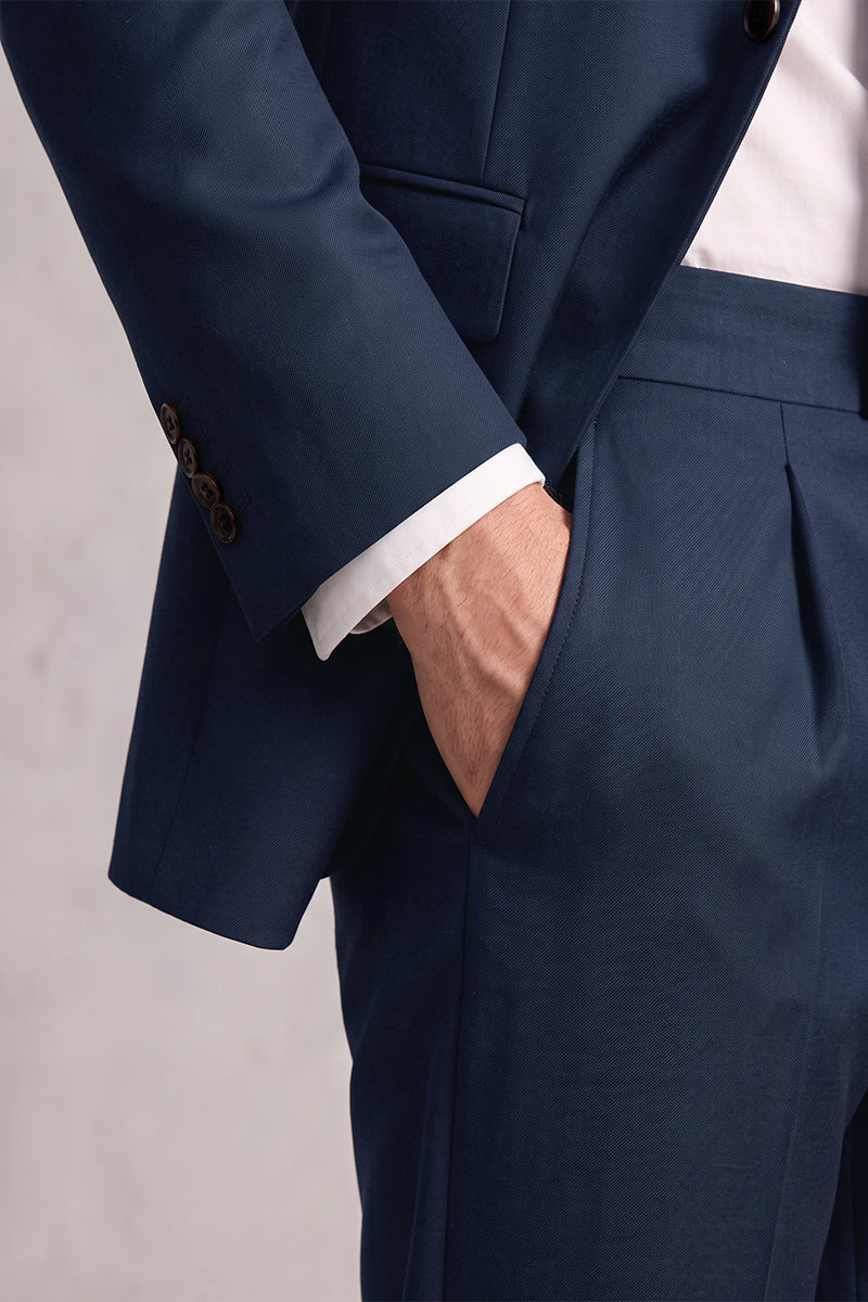 Blue 50% Merino Wool Suit Trousers