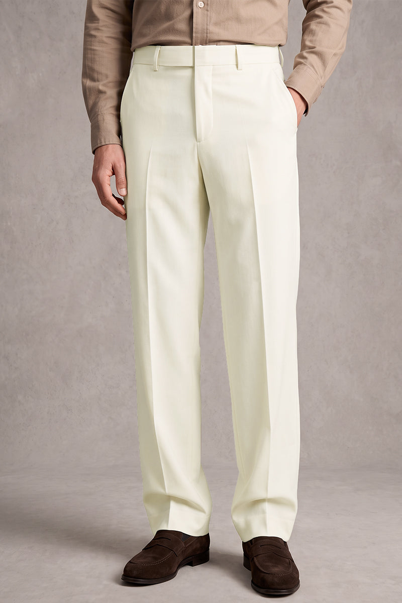 White 50% Merino Wool Suit Trousers