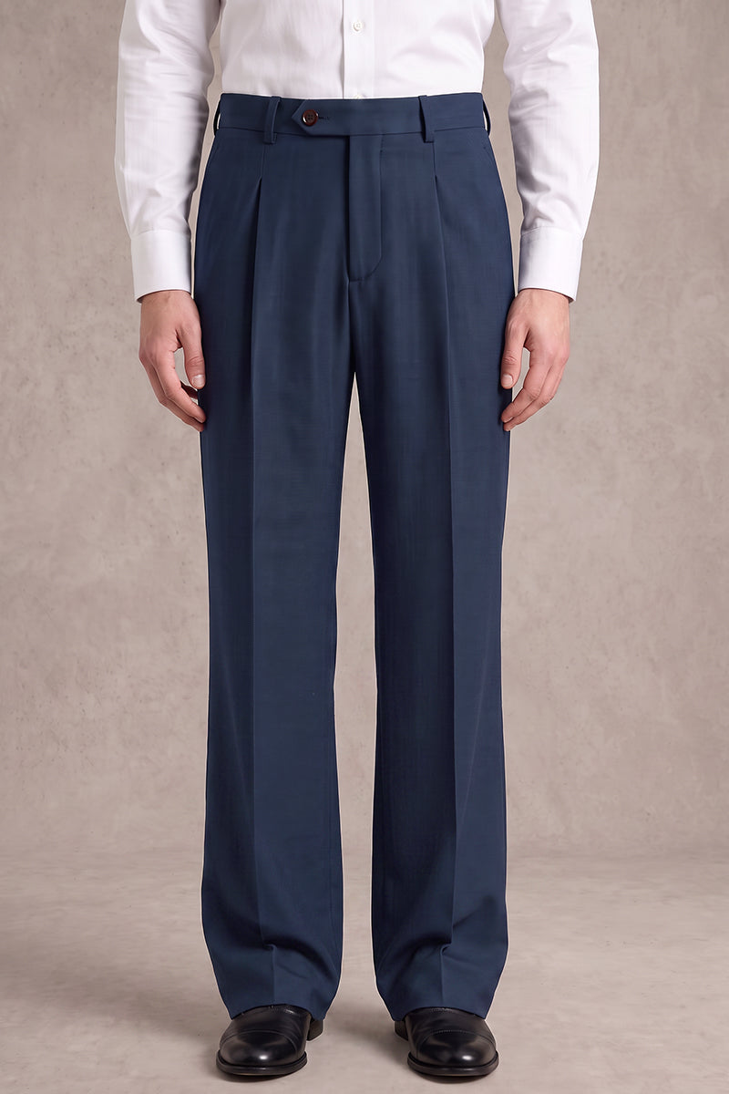 Blue 50% Merino Wool Suit Trousers