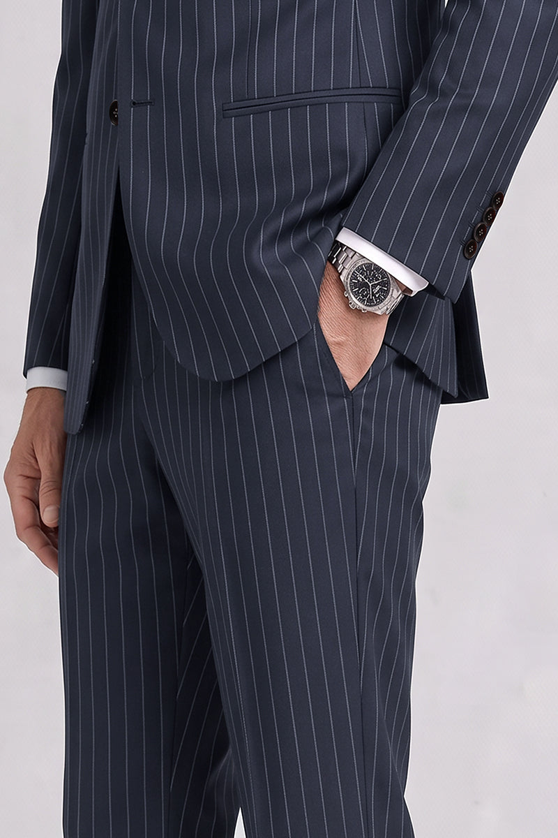Pantalon de costume bleu en laine australienne fine
