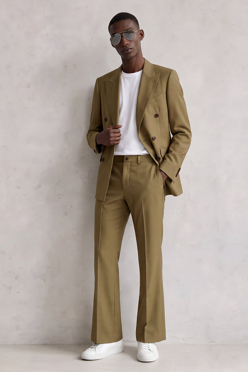 Khaki 50% Merino Wool Suit Trousers