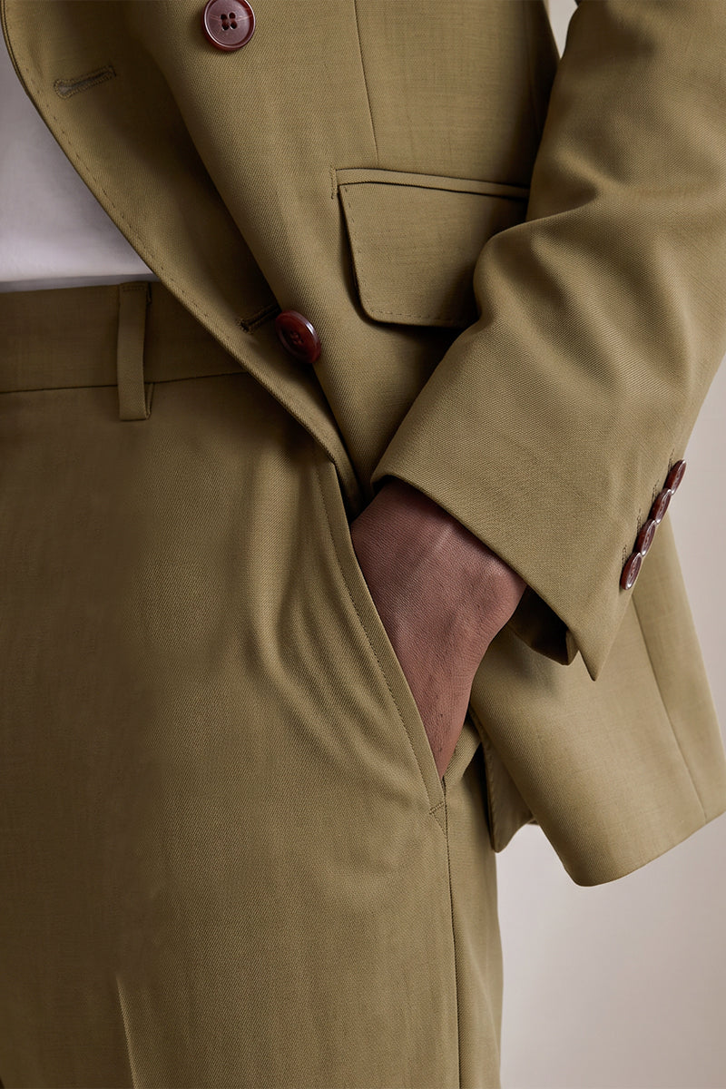 Khaki 50% Merino Wool Suit Trousers