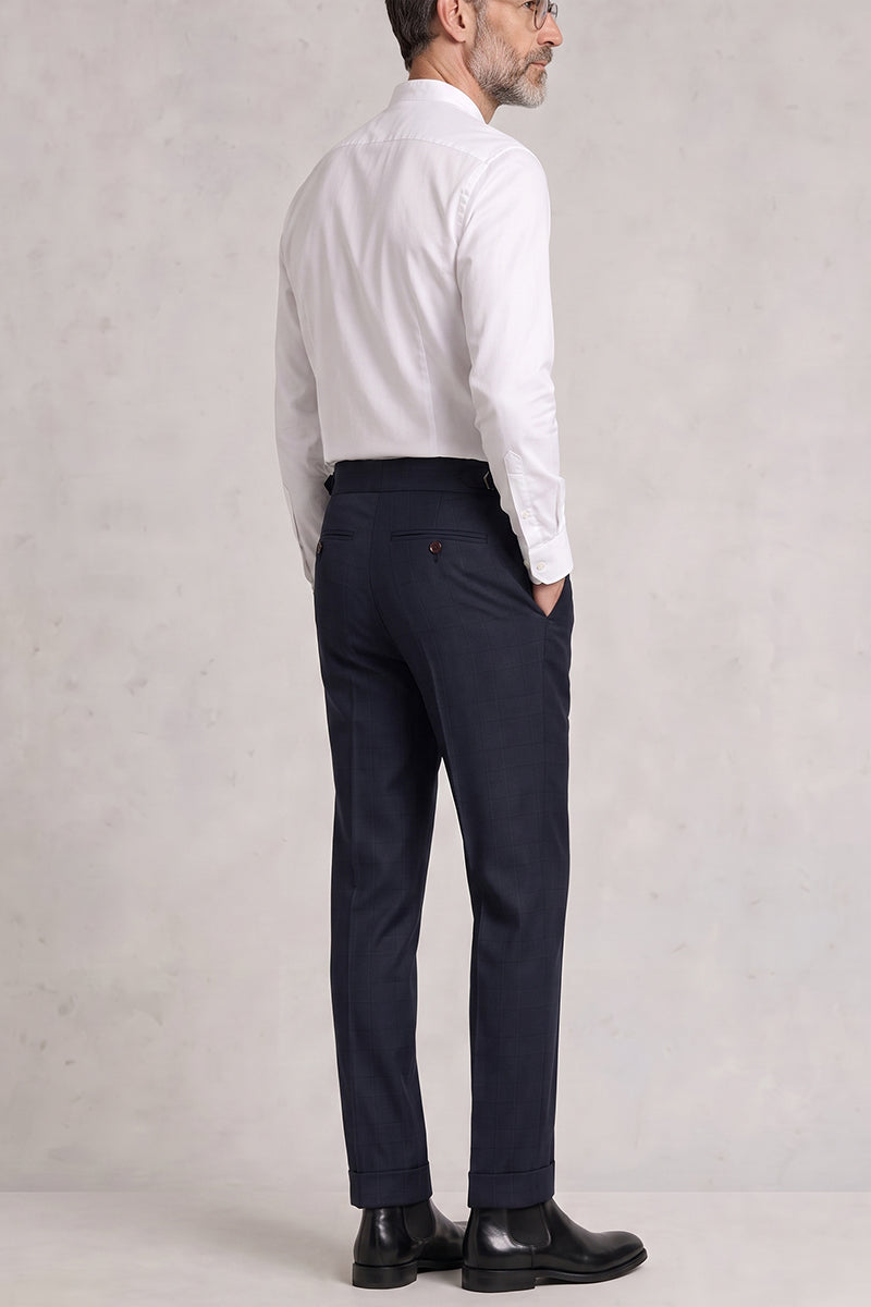 Blue 50% Merino Wool Suit Trousers
