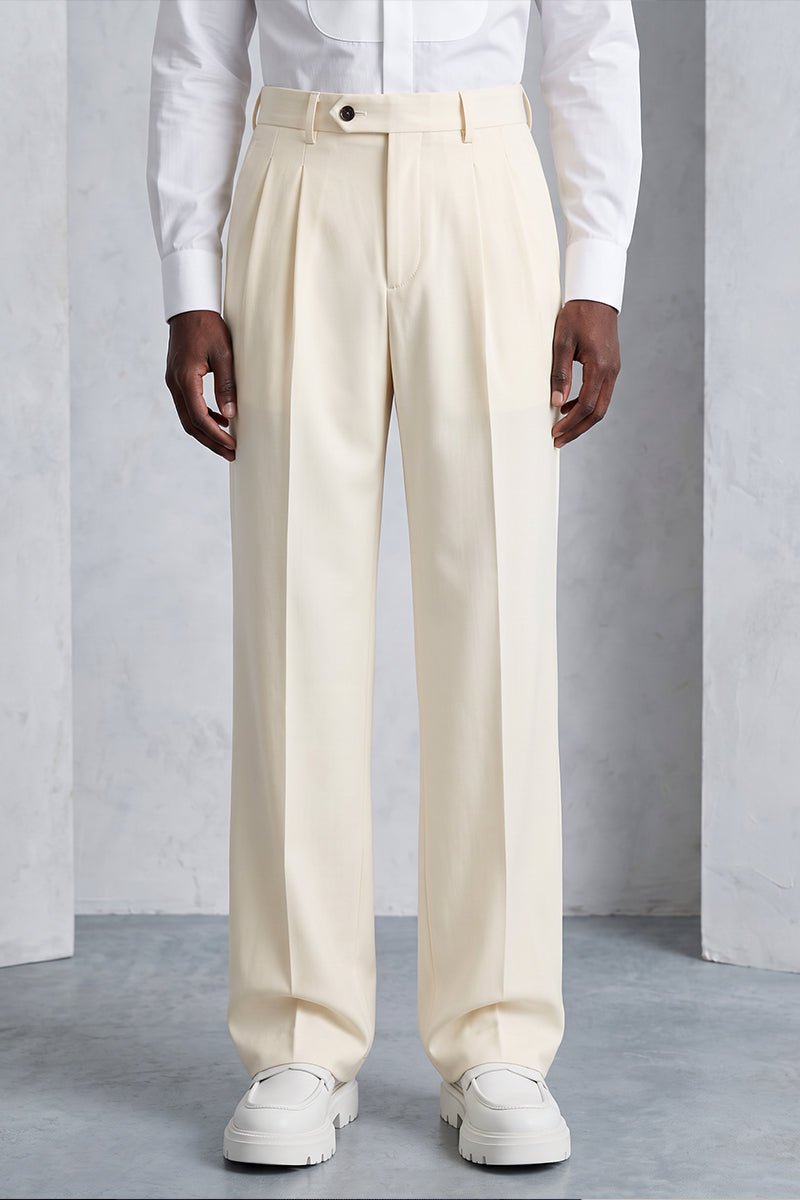 White 50% Merino Wool Suit Trousers