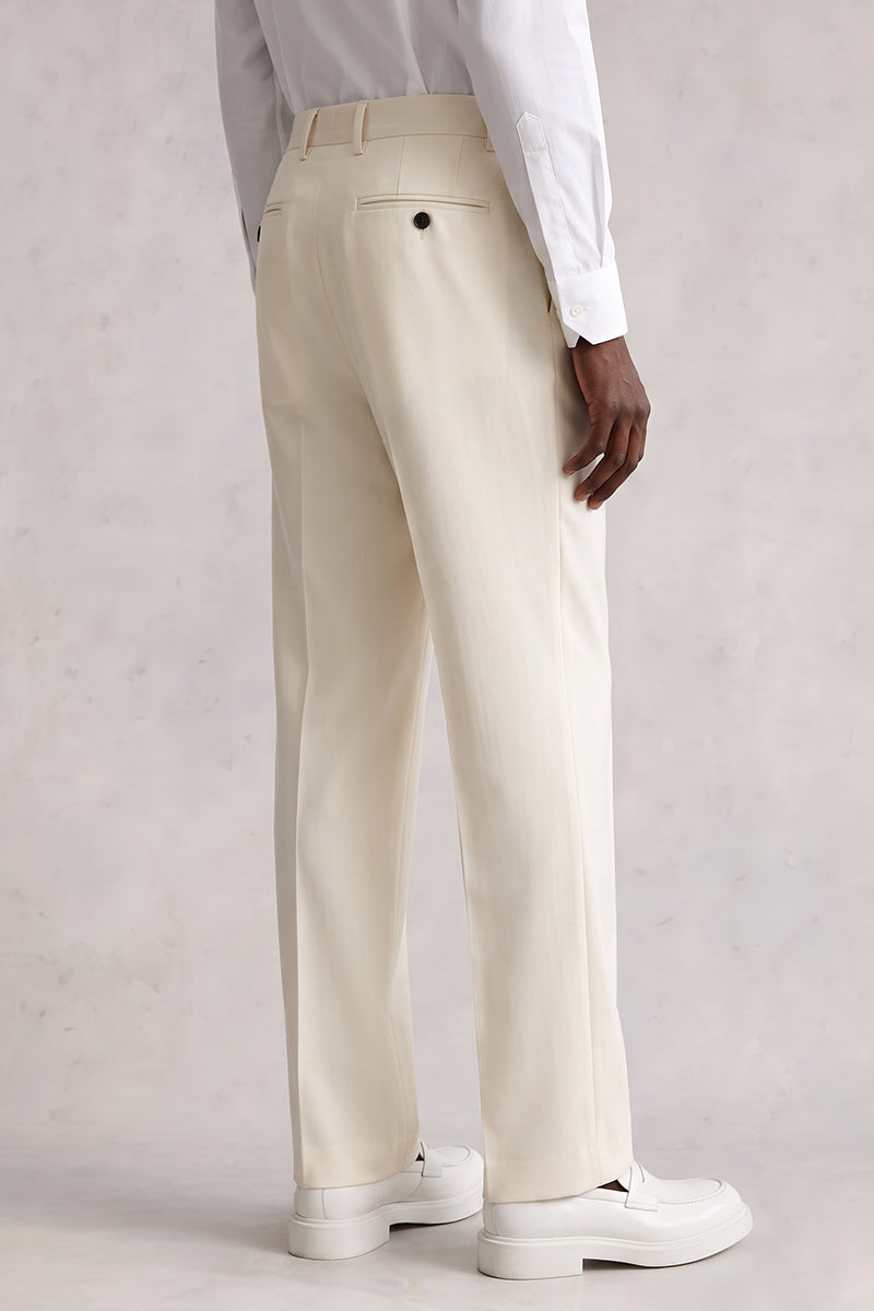 White 50% Merino Wool Suit Trousers