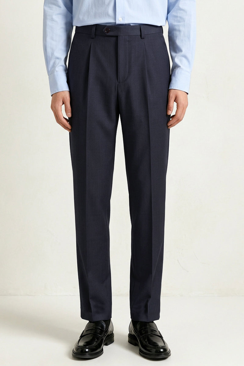 Blue 50% Merino Wool Suit Trousers