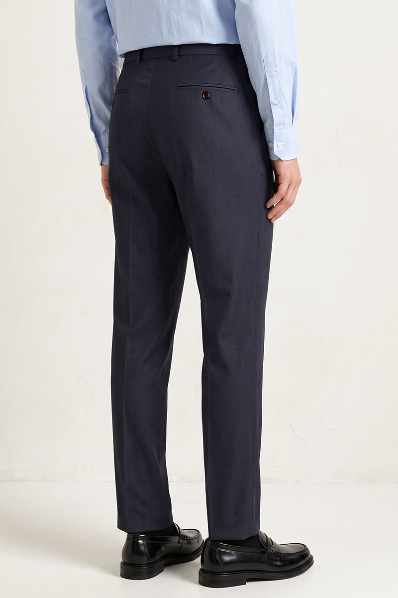 Blue 50% Merino Wool Suit Trousers