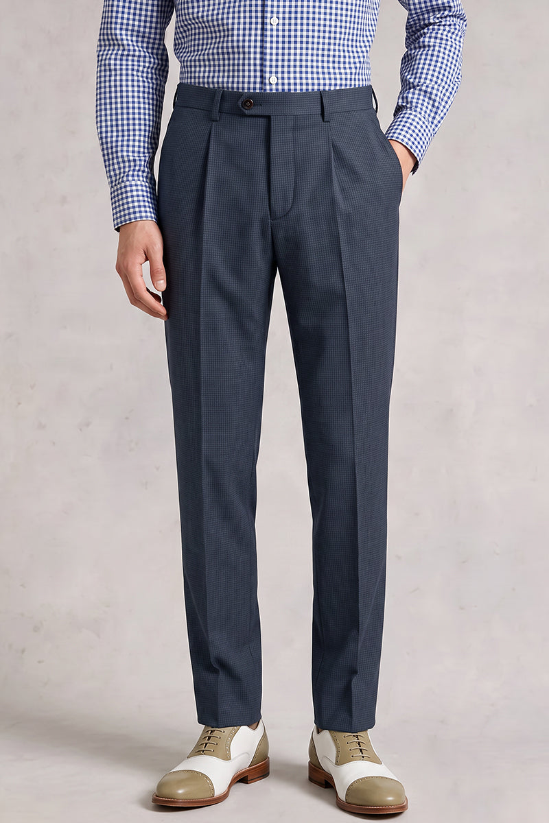 Blue 50% Merino Wool Suit Trousers