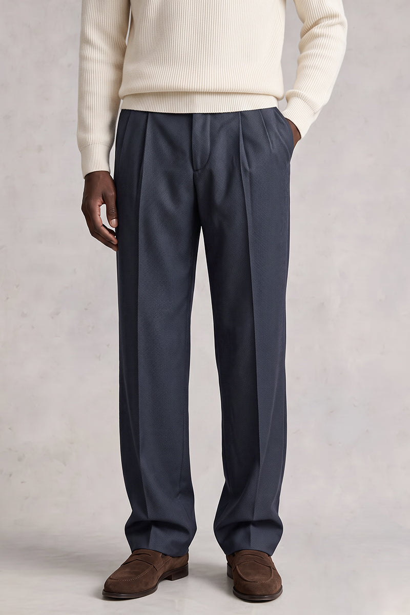 Blue 50% Merino Wool Suit Trousers