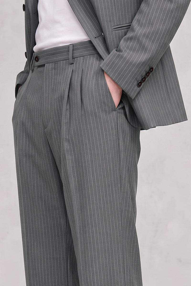 Gray 50% Merino Wool Suit Trousers