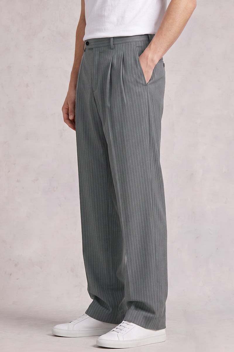 Gray 50% Merino Wool Suit Trousers