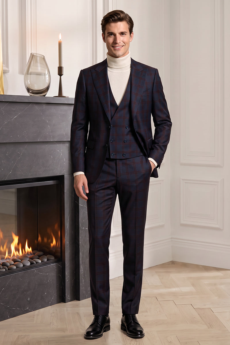 Blue 100% Merino Wool 3-Piece Suit