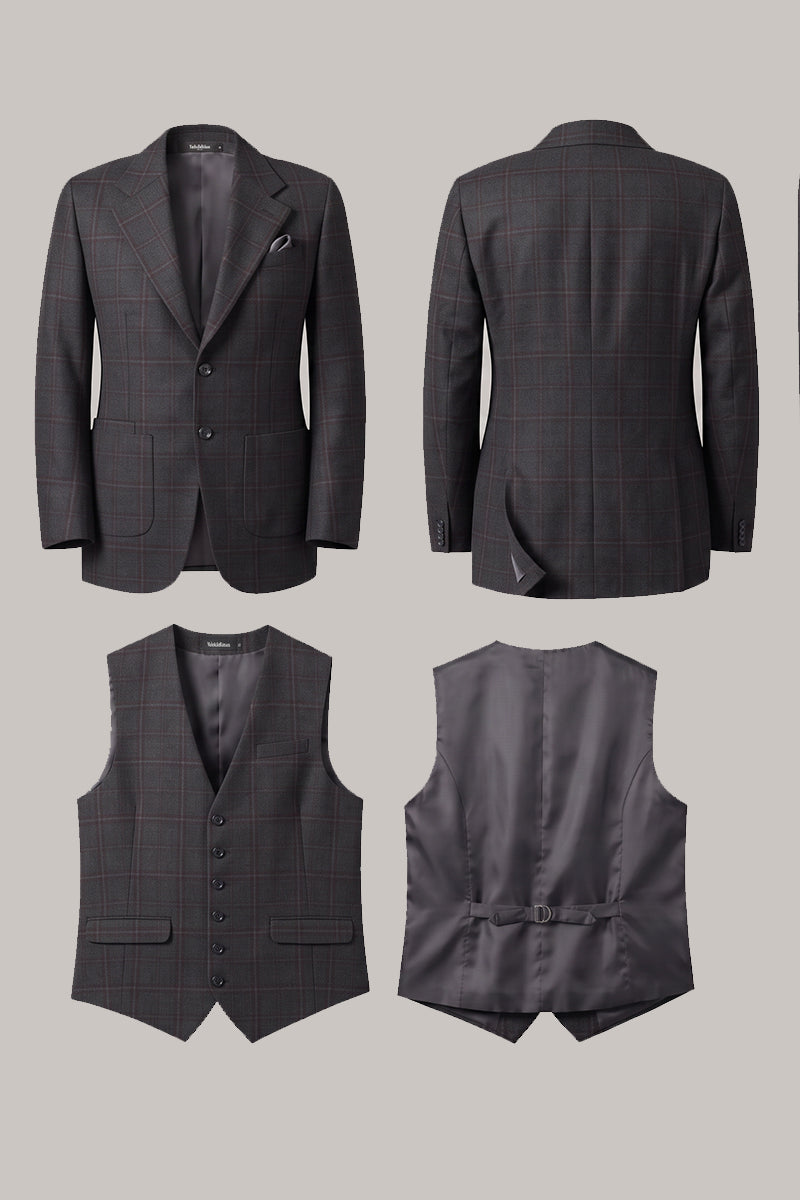 Black 100% Merino Wool 3-Piece Suit