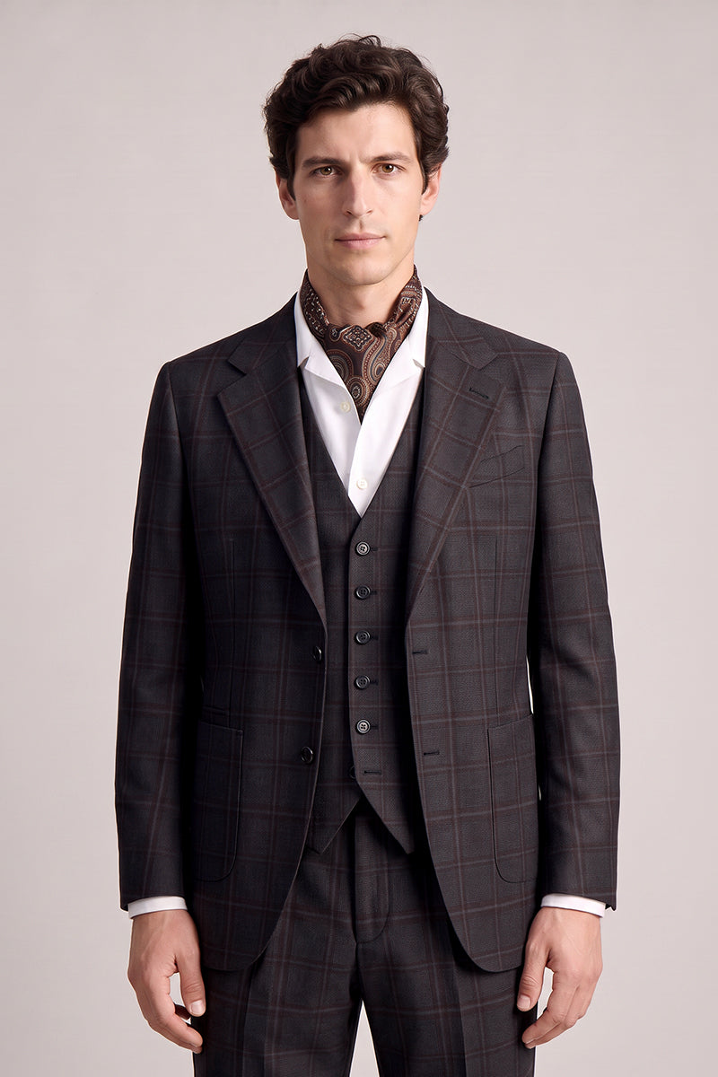 Black 100% Merino Wool 3-Piece Suit