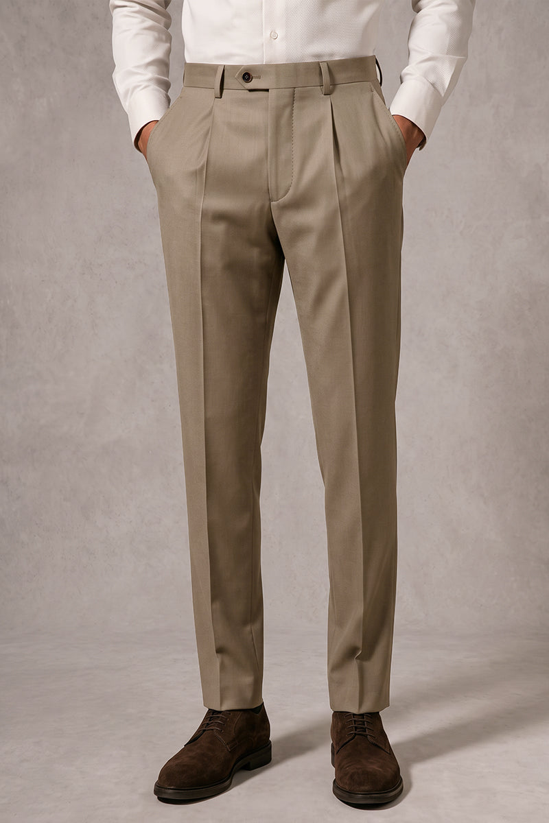 Khaki 50% Merino Wool Suit Trousers