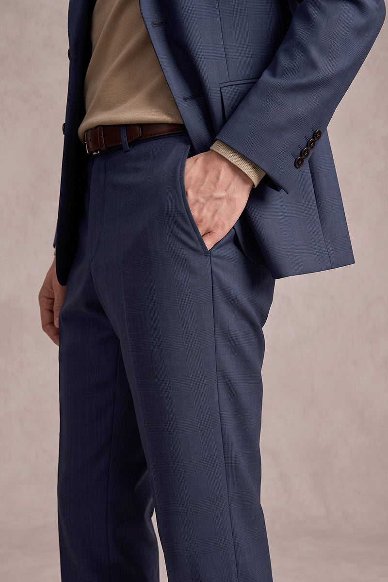 Blue 100% Merino Wool Suit Trousers