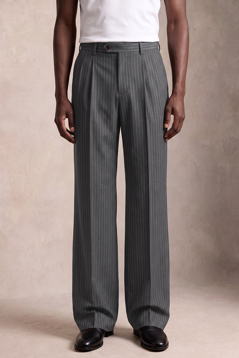 Gray 50% Merino Wool Suit Trousers
