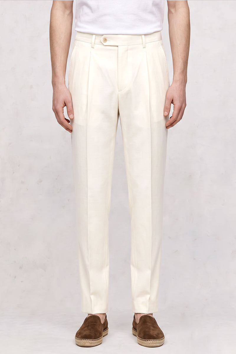 White 50% Merino Wool Suit Trousers