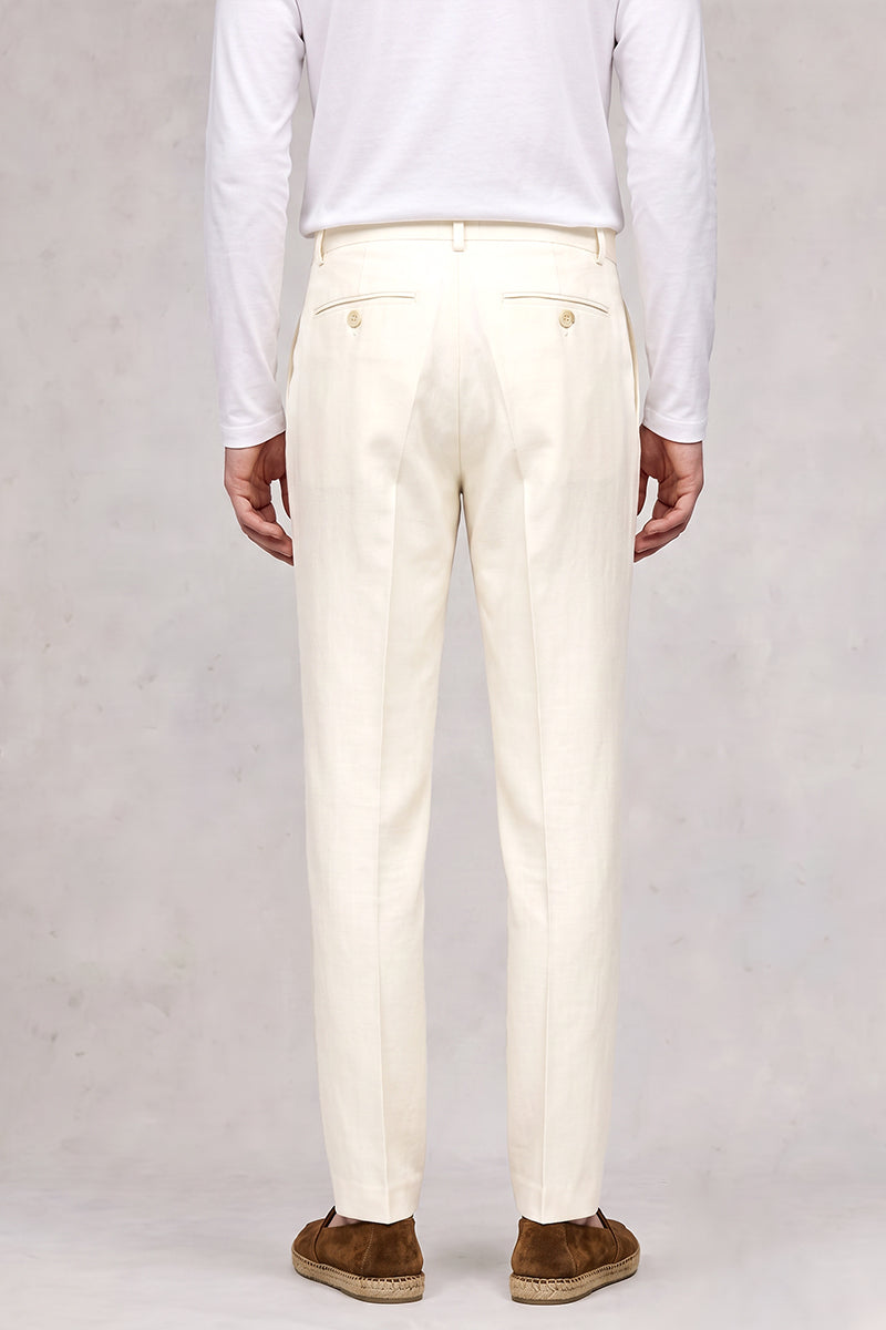 White 50% Merino Wool Suit Trousers