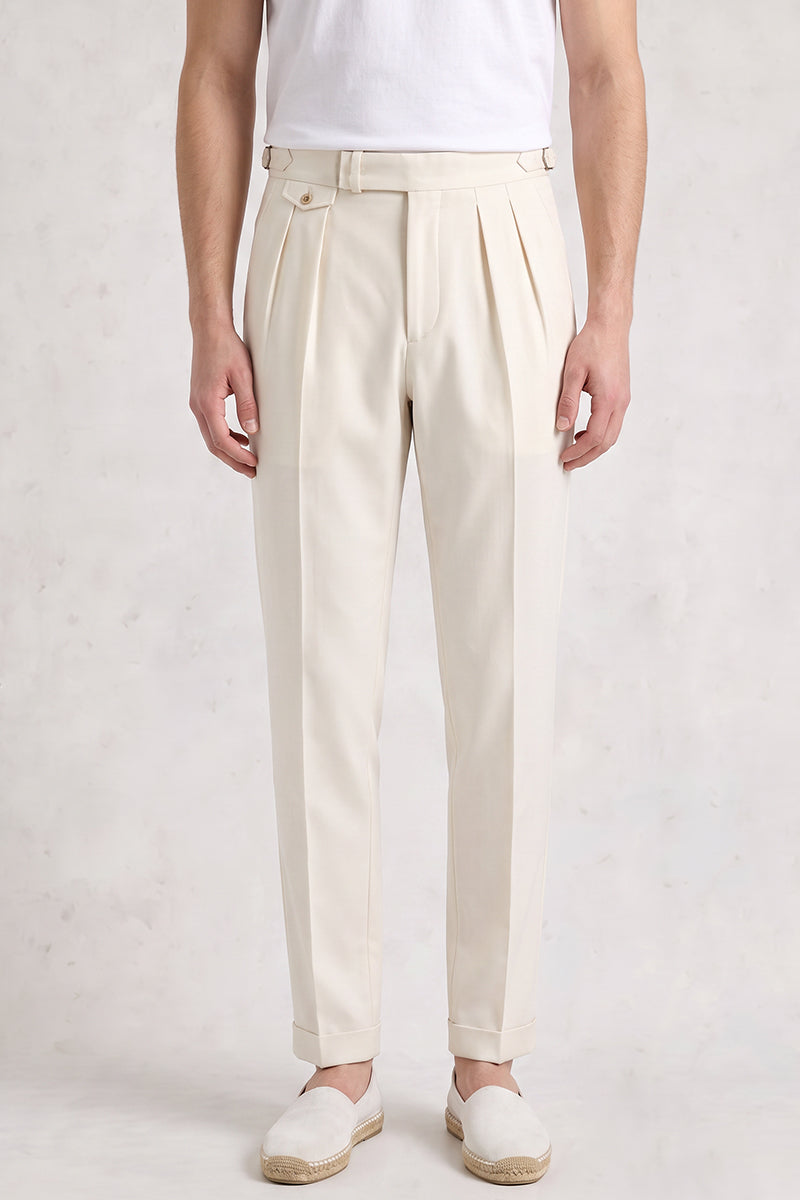 White 50% Merino Wool Suit Trousers