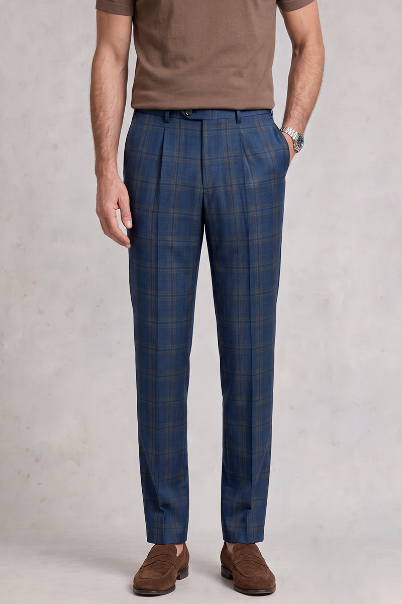 Pantalon de costume en laine mérinos bleu