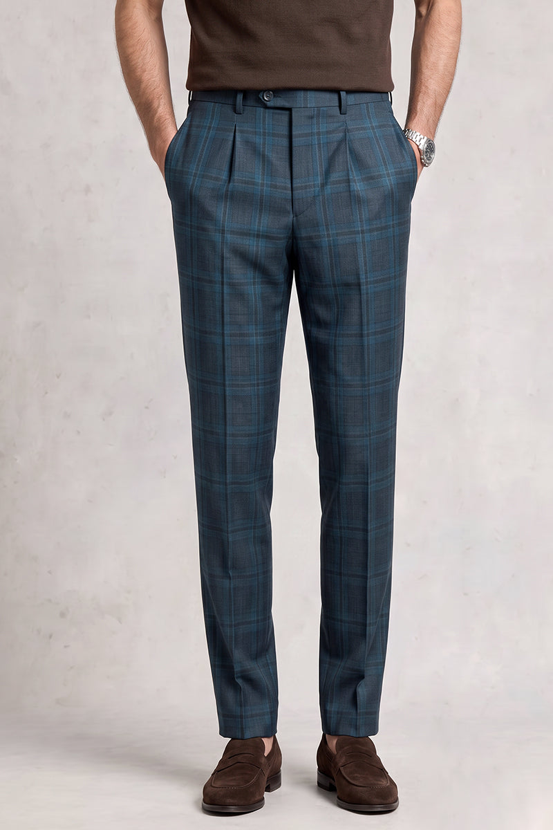 Blue 50% Merino Wool Suit Trousers