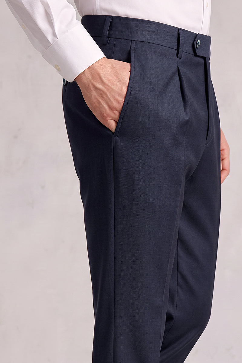 Blue 50% Merino Wool Suit Trousers
