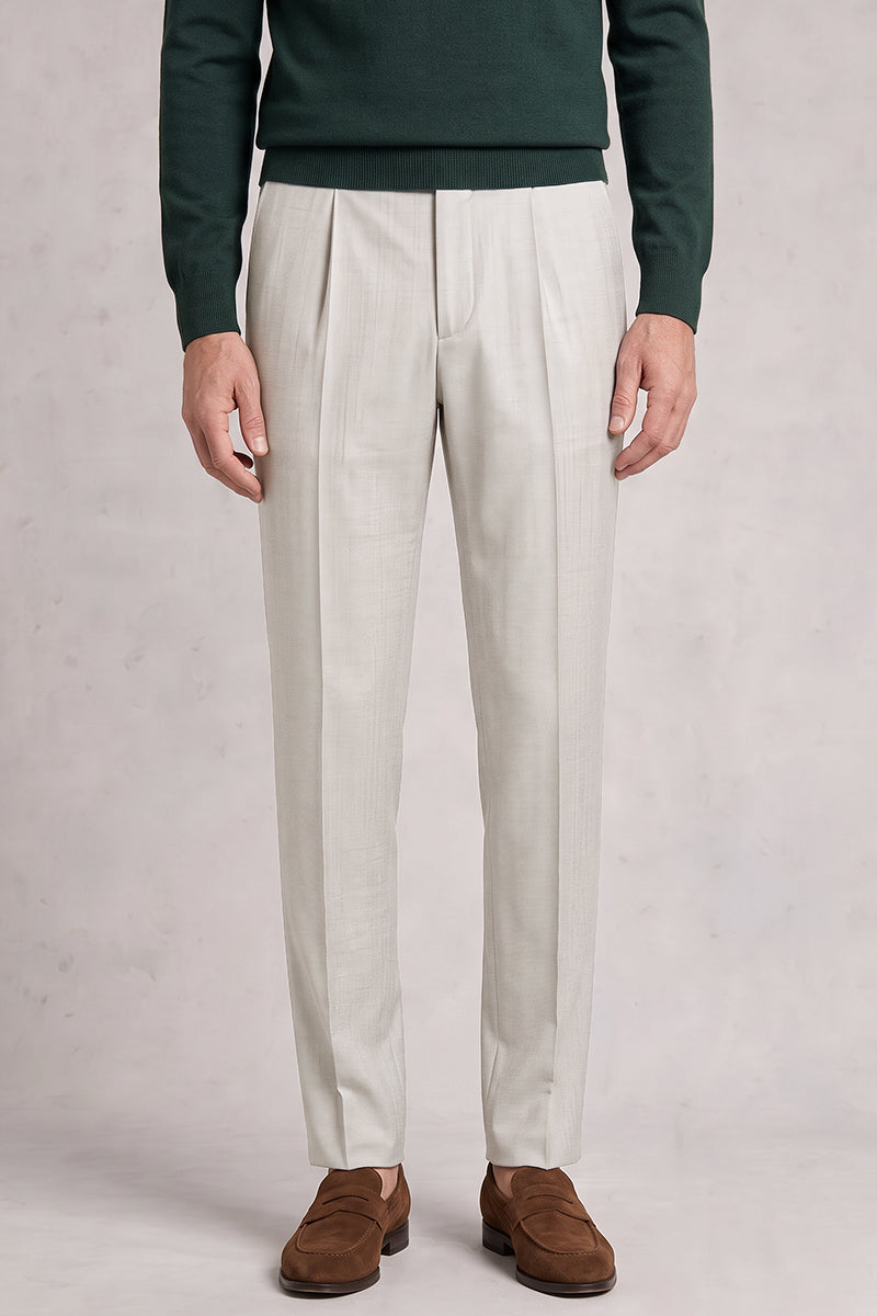 Beige 70% Merino Wool Suit Trousers