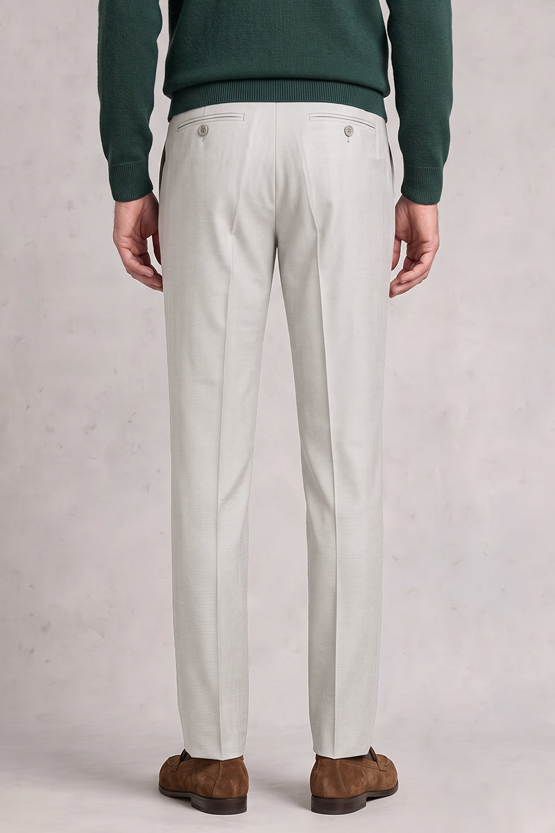 Pantaloni da completo beige in pregiata lana australiana