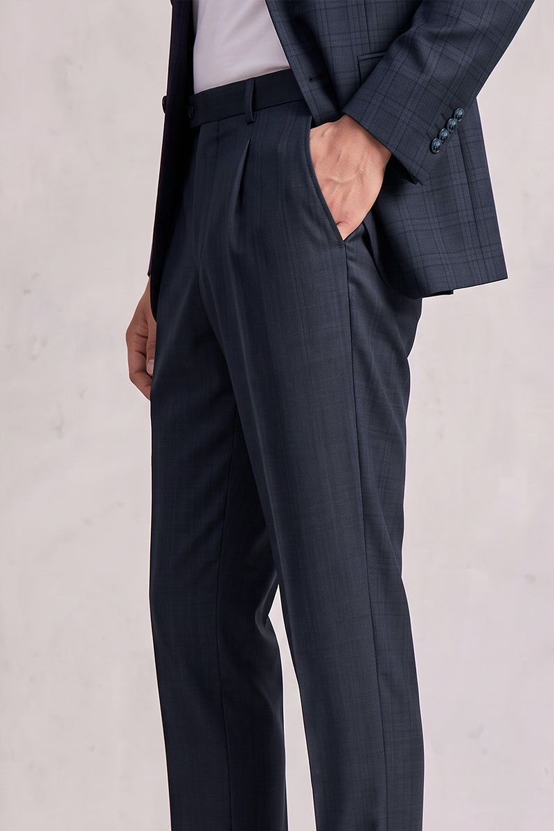 Blue 50% Merino Wool Suit Trousers