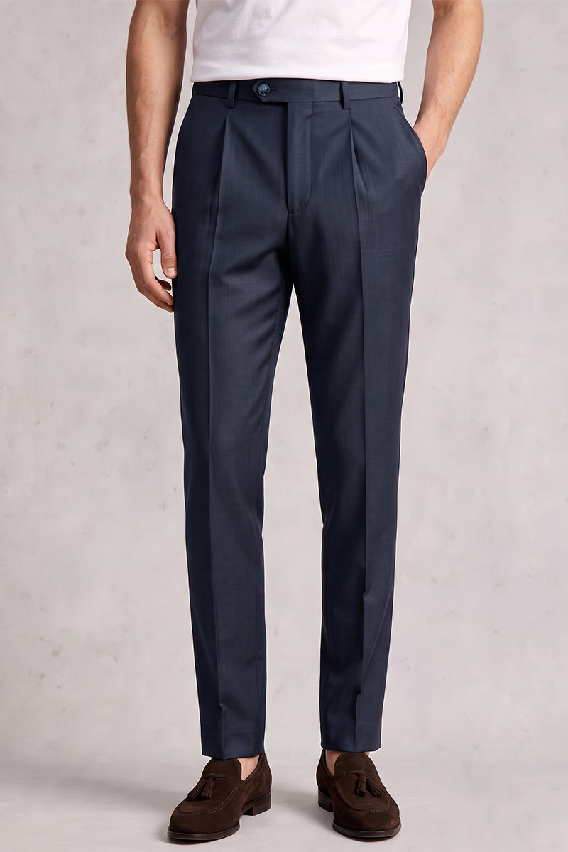 Blue 50% Merino Wool Suit Trousers
