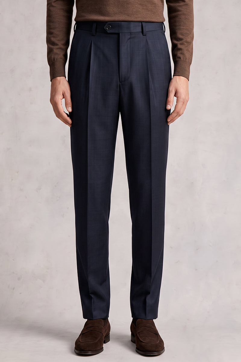 Blue 50% Merino Wool Suit Trousers