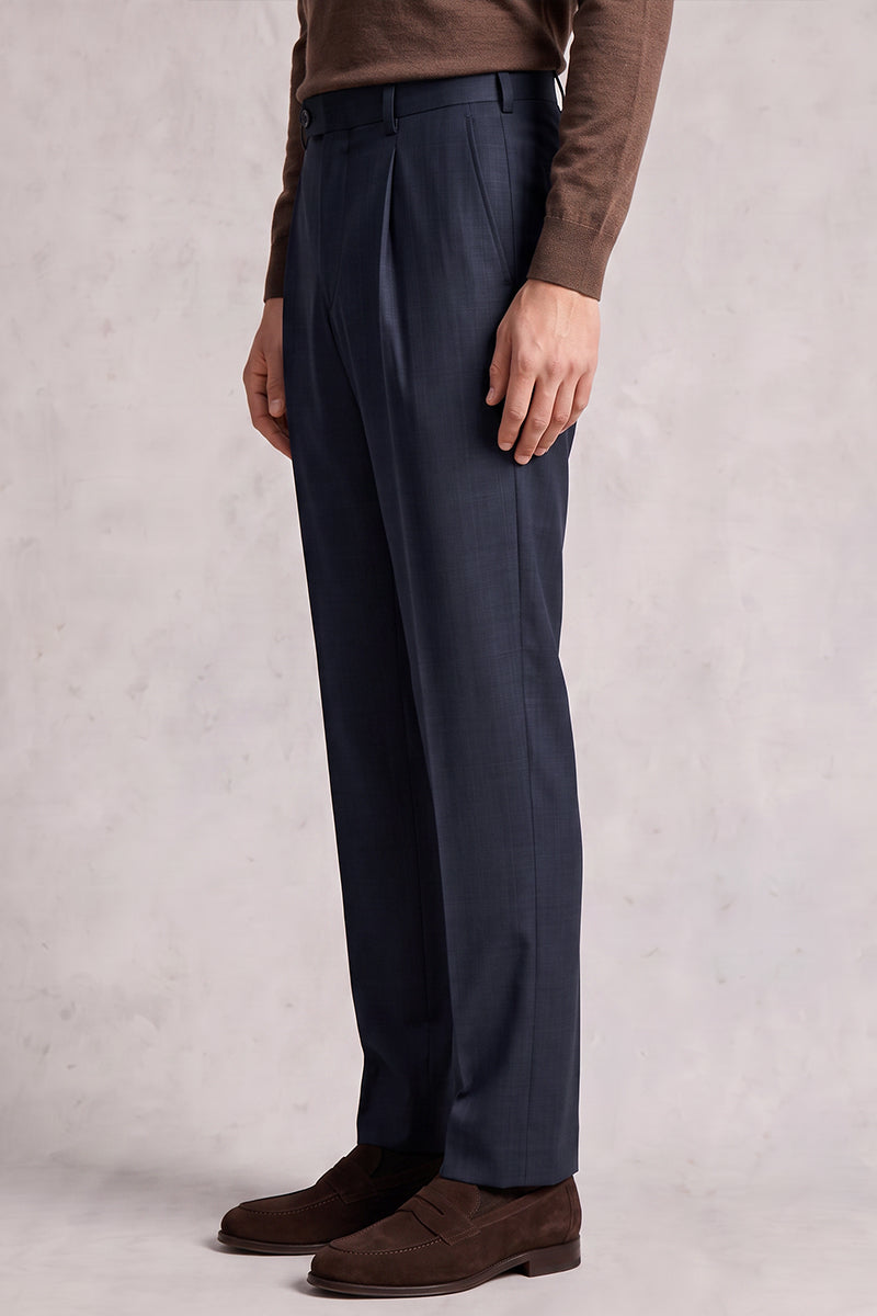 Blue 50% Merino Wool Suit Trousers