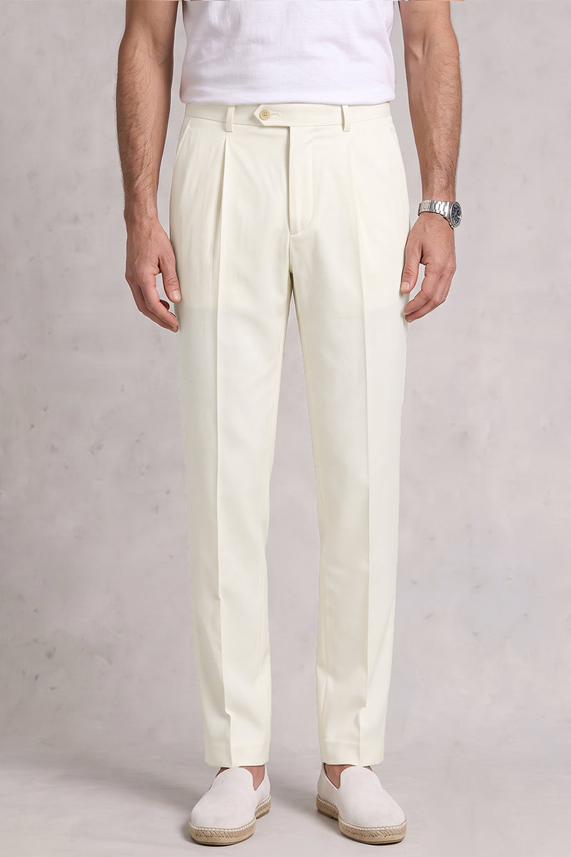 White 50% Merino Wool Suit Trousers