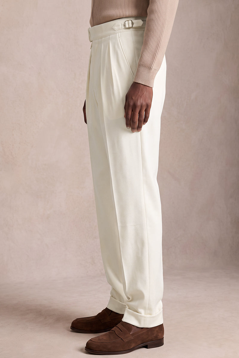 White 50% Merino Wool Suit Trousers