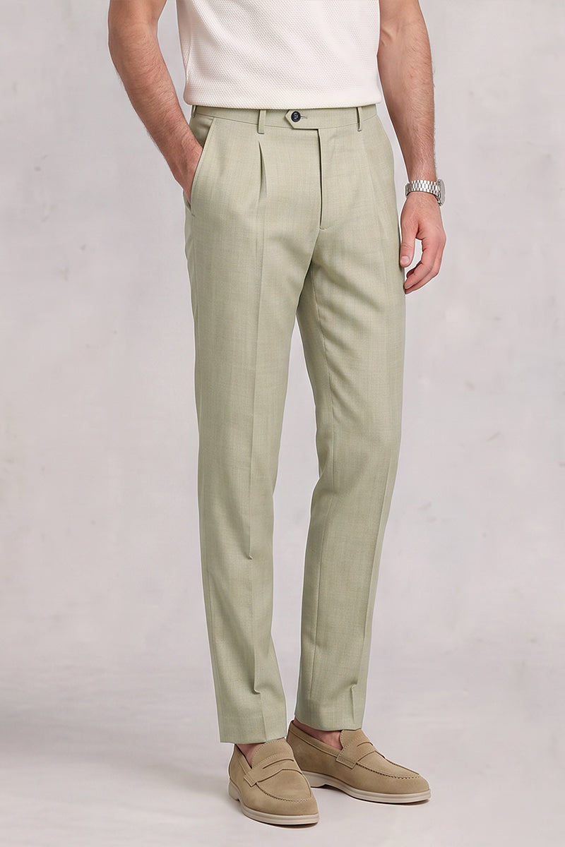 Beige 50% Merino Wool Suit Trousers