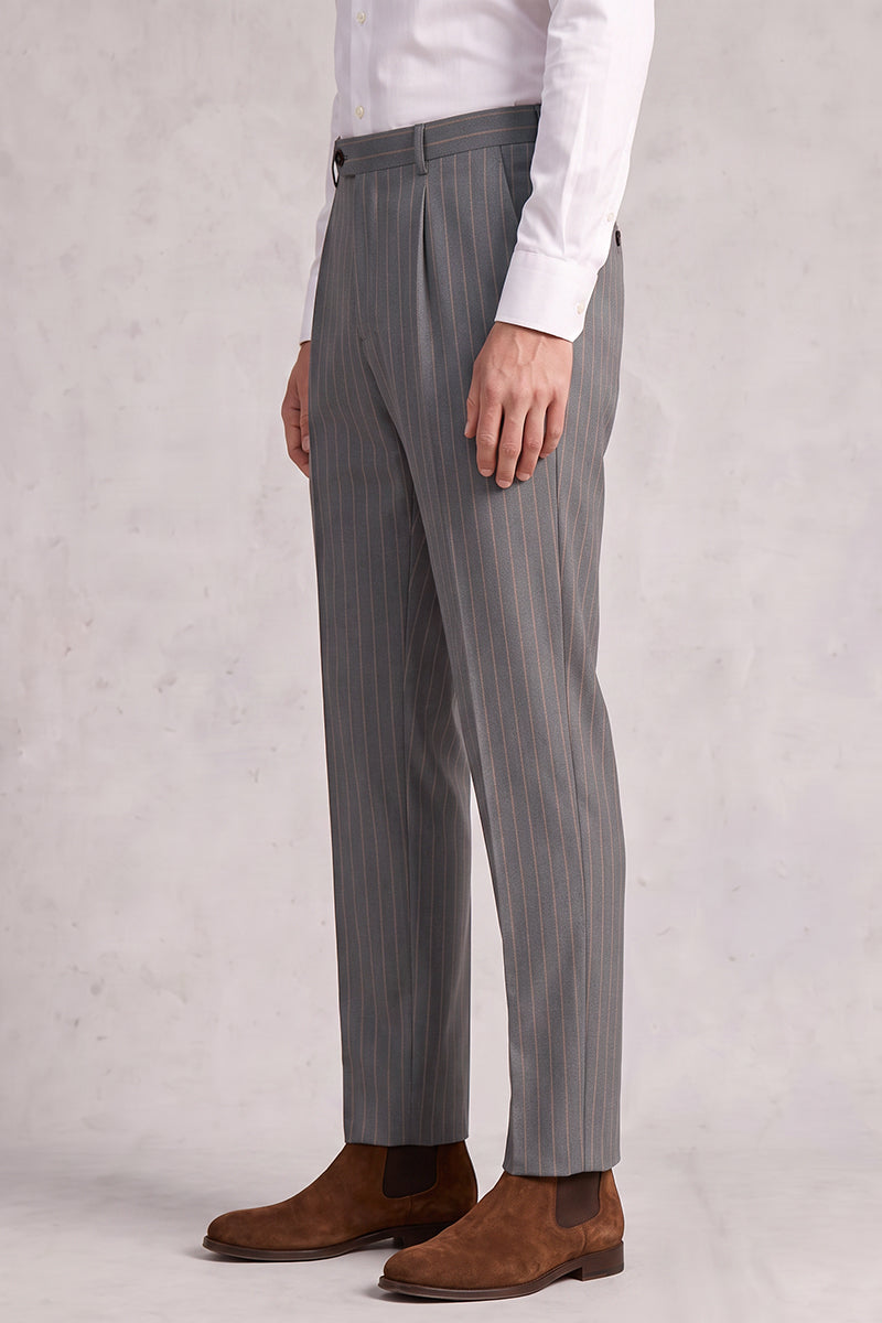 Gray 50% Merino Wool Suit Trousers