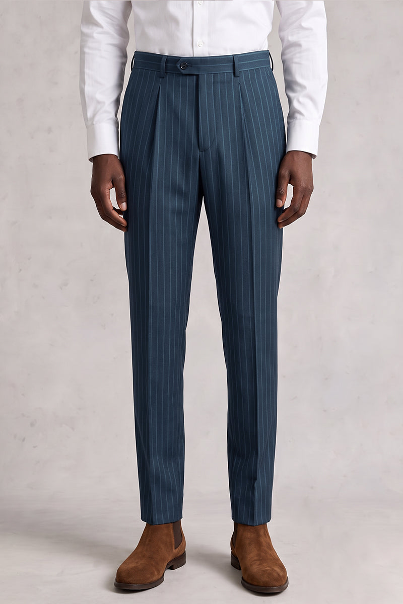 Blue 50% Merino Wool Suit Trousers