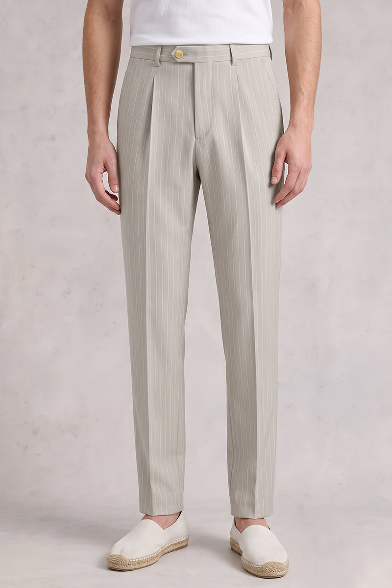 Beige 50% Merino Wool Suit Trousers
