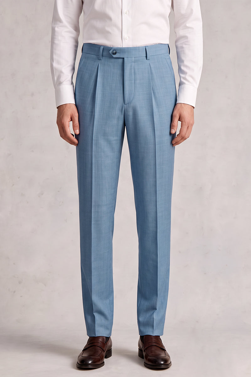 Blue 50% Merino Wool Suit Trousers