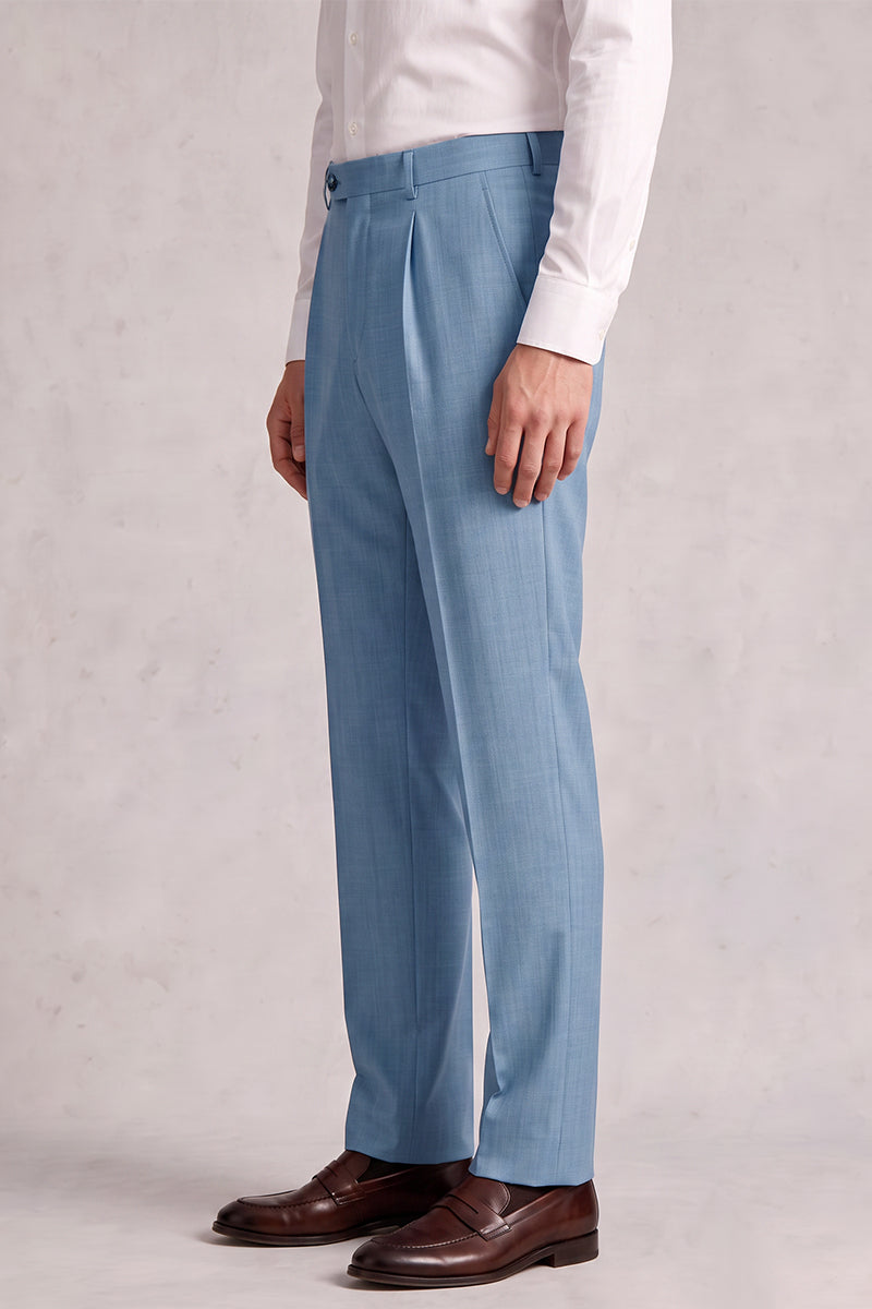 Blue 50% Merino Wool Suit Trousers