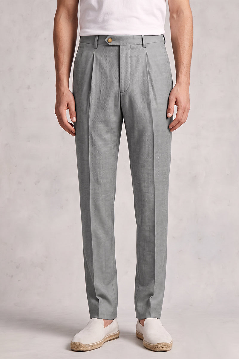 Gray 50% Merino Wool Suit Trousers