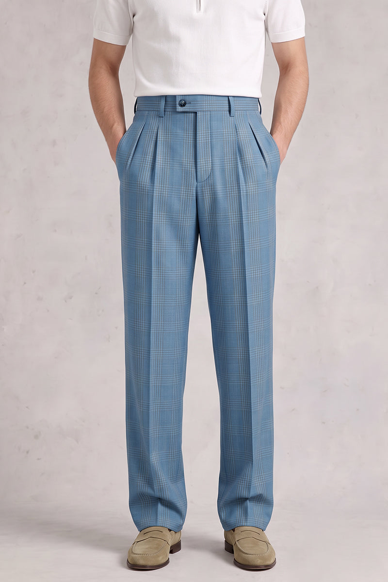 Blue 50% Merino Wool Suit Trousers