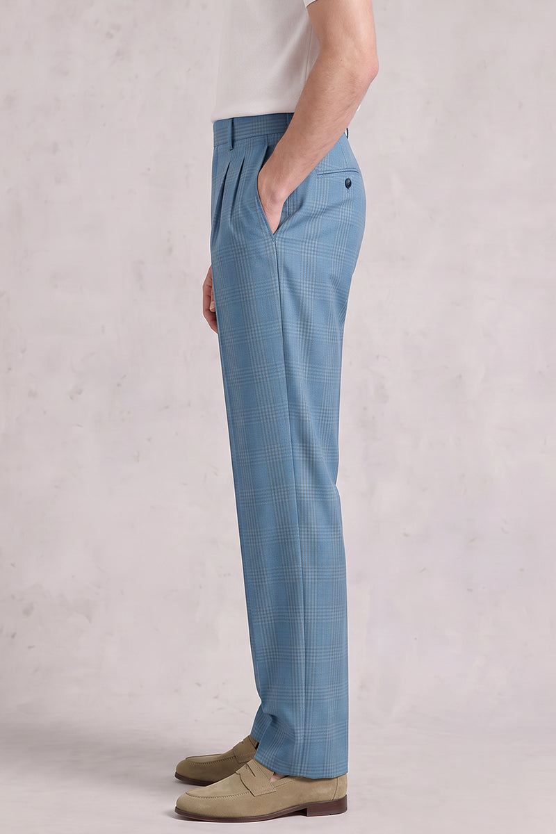 Blue 50% Merino Wool Suit Trousers