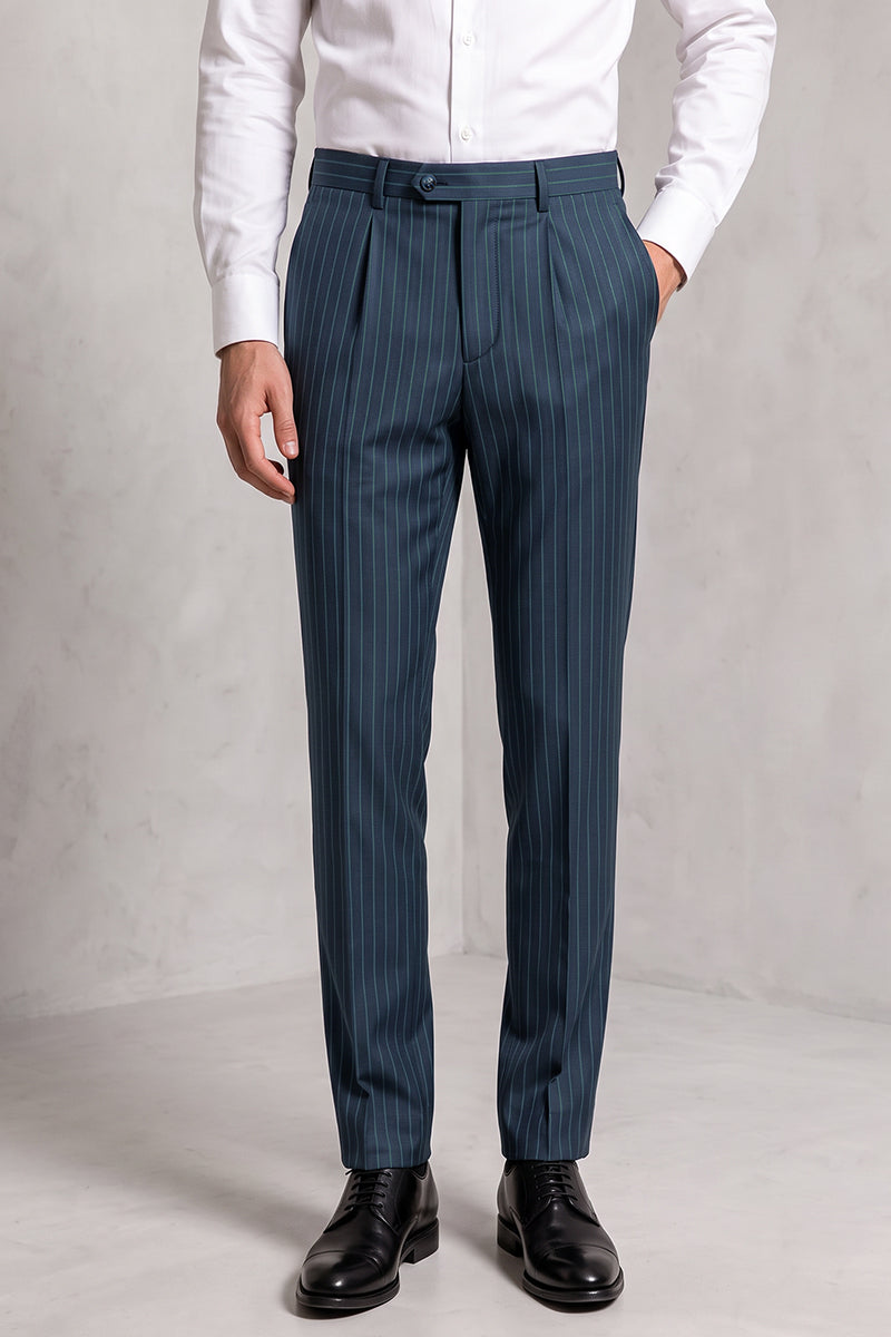 Blue 50% Merino Wool Suit Trousers