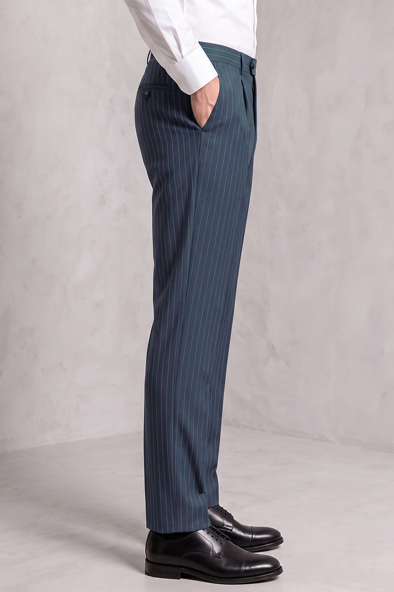 Blue 50% Merino Wool Suit Trousers